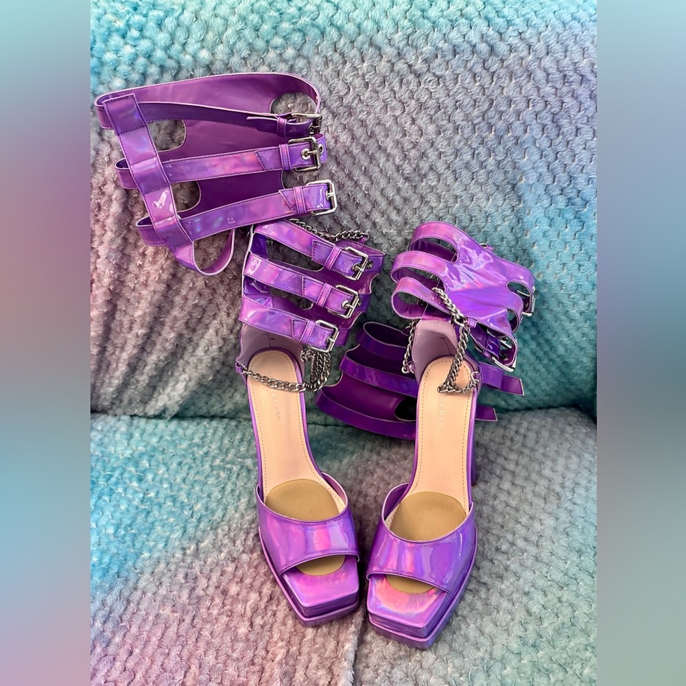 Azalea Wang Iridescent Purple High Heel Platforms